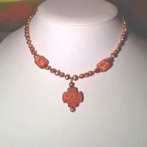 Unique pink jasper necklace set
